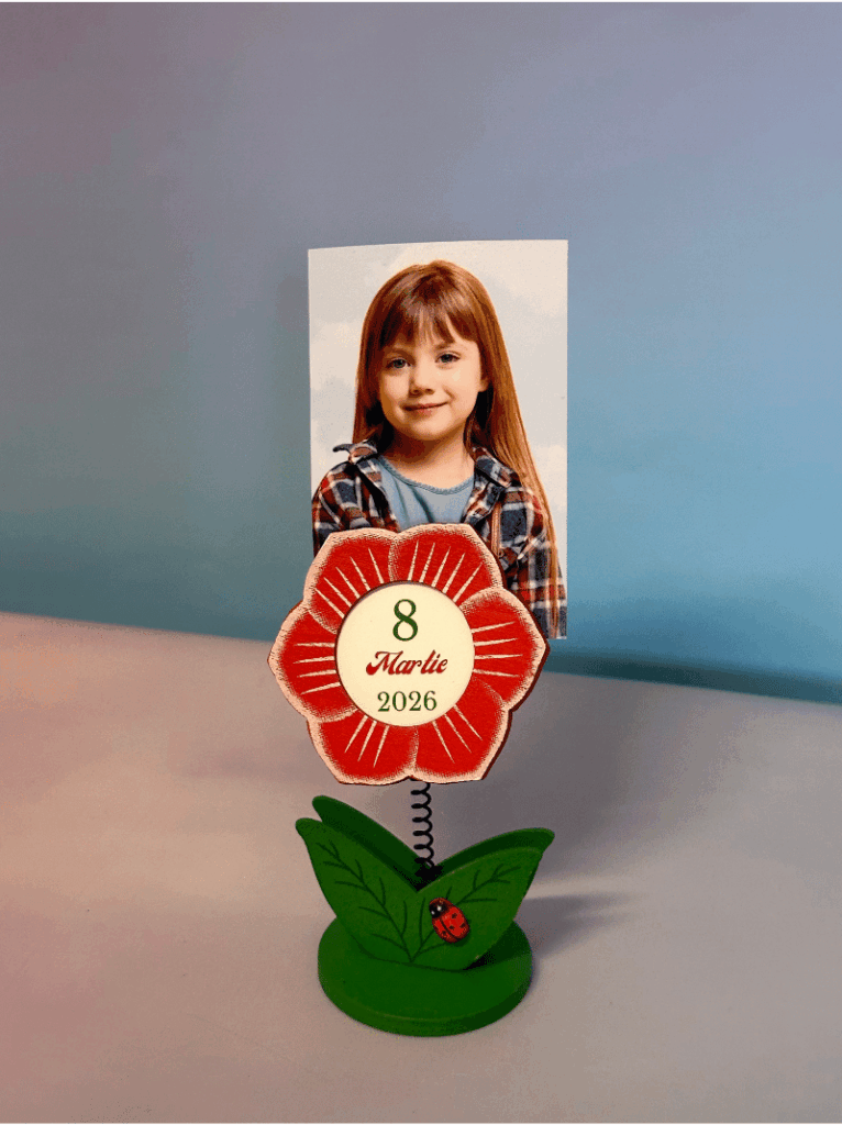 Floare 3D de lemn cu mesaj si foto 6x9 cm